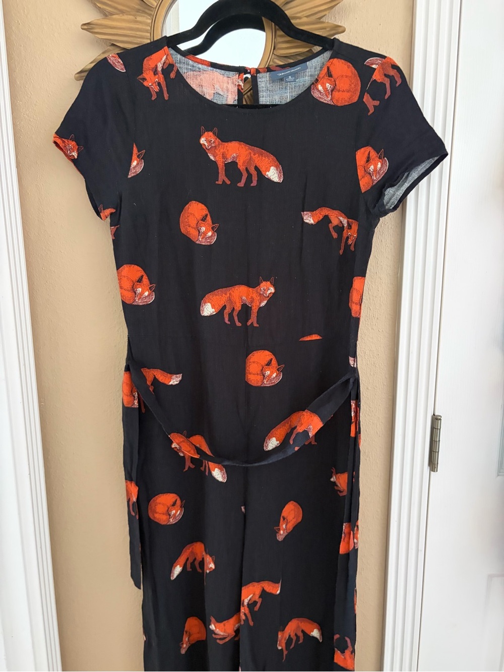 Mod Cloth Fox Print Linen Women’s Pantsuit Tie String Waist S - Picture 12 of 15